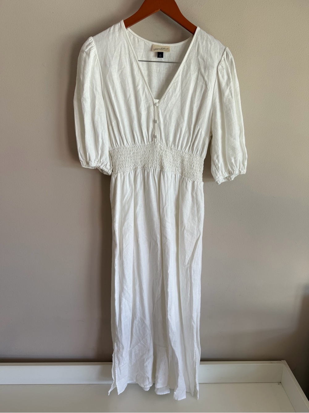 Universal Thread White V-Neck Smocked-Waist Maxi Dress‎ XS